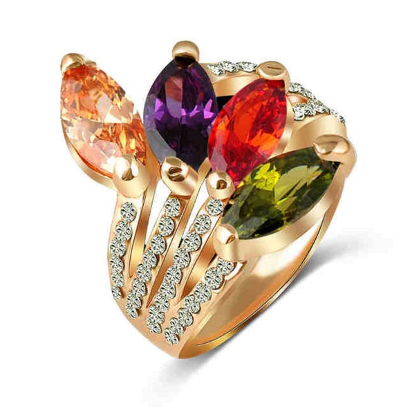 Leaf Shape Crystals Rings