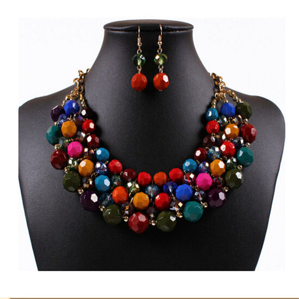 Multilayers Rhinestone Beads Necklace Set